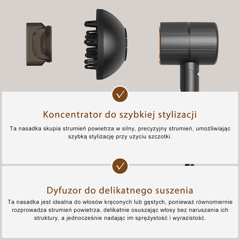 Qimmaol Velofold – profesjonalna suszarka jonowa z koncentratorem i dyfuzorem [Ultralekka / Wielkości dłoni / Składana / 250 g]