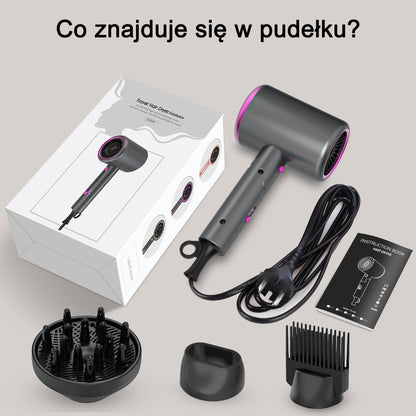 Qimmaol Velofold – Profesjonalna suszarka jonizująca z koncentratorem, dyfuzorem i nasadką grzebieniową [kompaktowa / lekka / składana / 350 g]