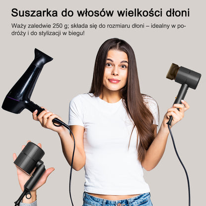 Qimmaol Velofold – profesjonalna suszarka jonowa z koncentratorem i dyfuzorem [Ultralekka / Wielkości dłoni / Składana / 250 g]