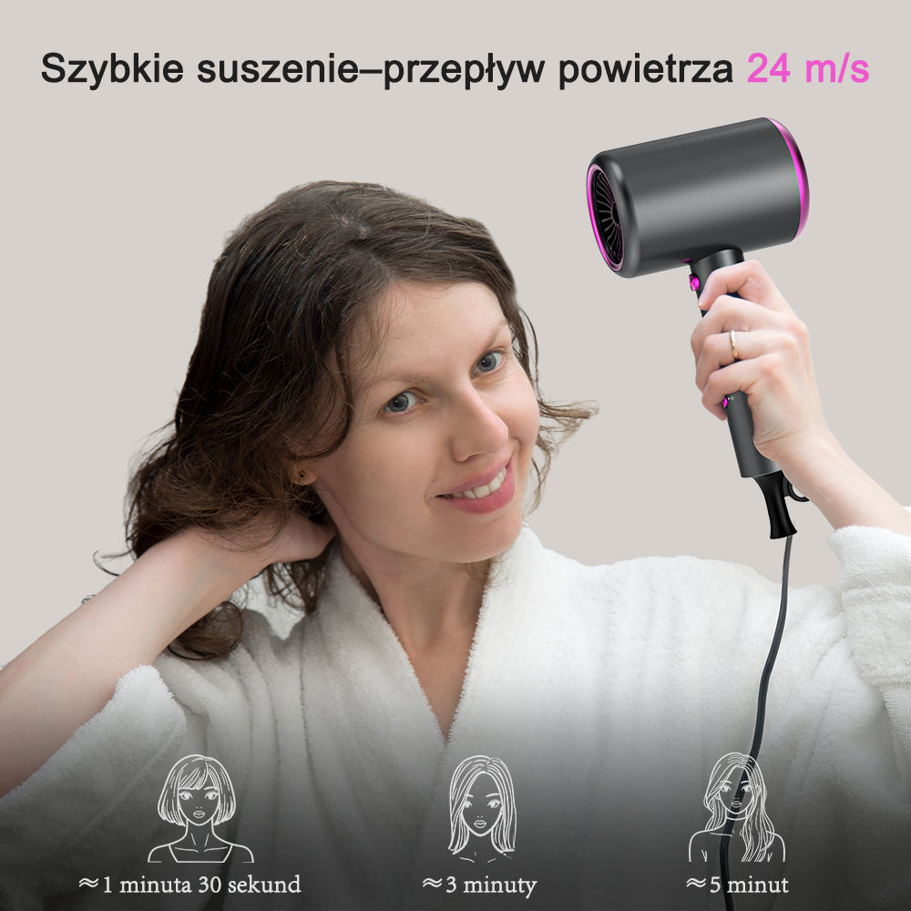 Qimmaol Velofold – Profesjonalna suszarka jonizująca z koncentratorem, dyfuzorem i nasadką grzebieniową [kompaktowa / lekka / składana / 350 g]